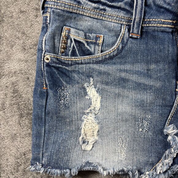 Blue Asphalt Vintage Y2K Micro Mini Skirt Denim Grunge Distressed Size 5 I117 - Picture 3 of 11